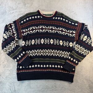 Landscape Women L Fair Isle Nordic Sweater Navy Multicolor Made USA